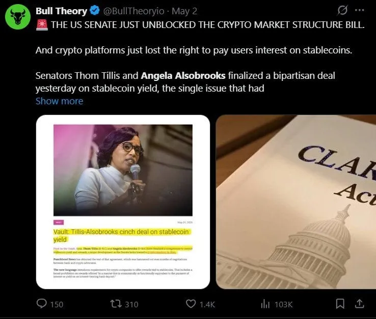 Robinhood CEO Says US 'Very Close' to Passing Crypto Clarity Act