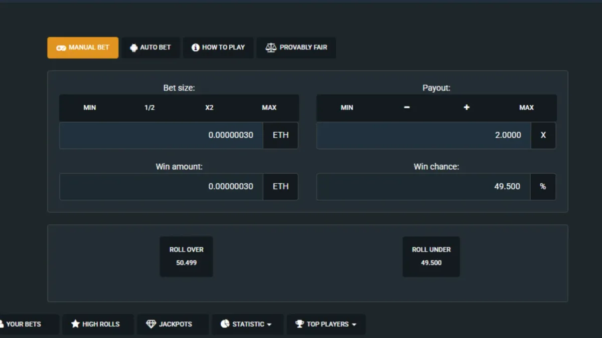 لعب النرد على CryptoGames