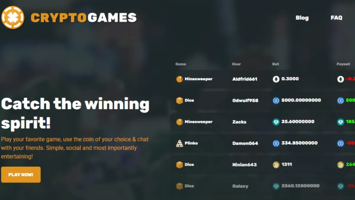 الصفحة الرئيسية لـ CryptoGames