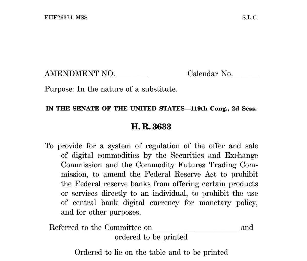 CLARITY Act Senate markup