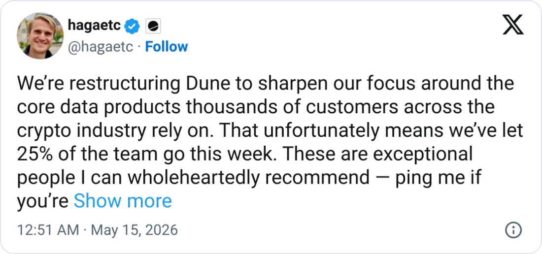 Dune layoffs announcement