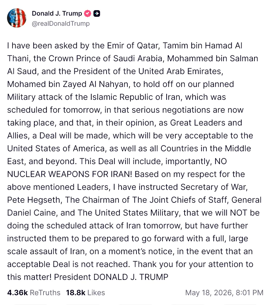 Trump pauses Iran strike