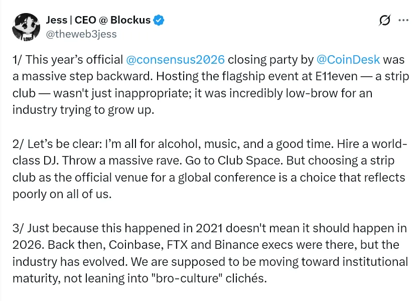 Jess Zhang at Consensus 2026 afterparty venue.