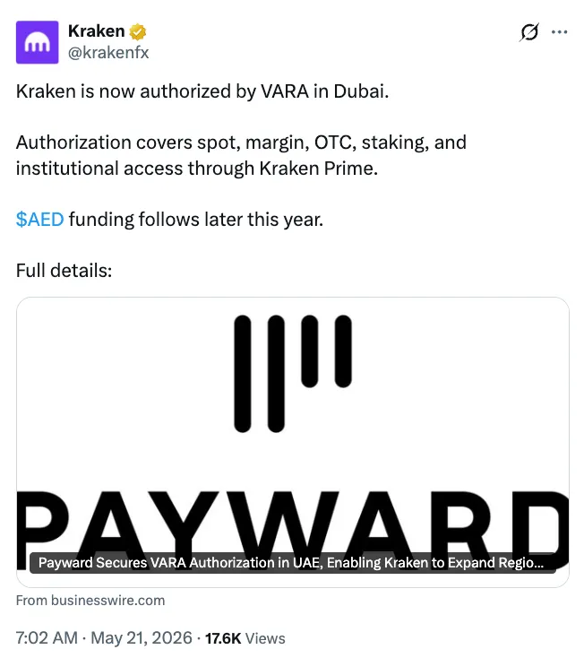 Kraken Dubai VARA approval