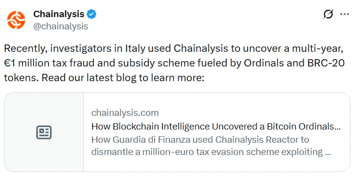 Chainalysis Ordinals tax evasion case