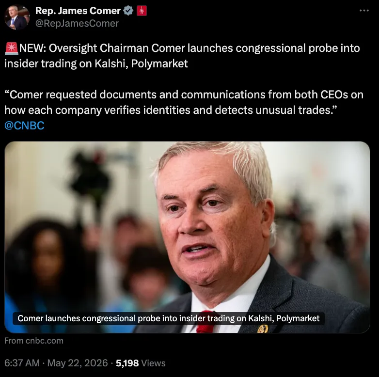 House Oversight probe into Polymarket and Kalshi insider trading