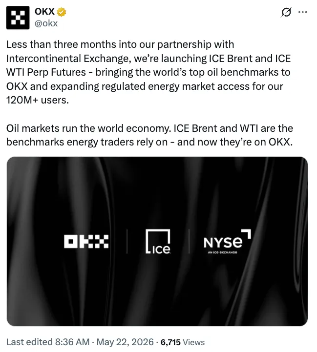 ICE and OKX oil perpetual futures launch
