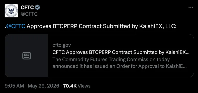 CFTC approves Kalshi Bitcoin perpetual futures