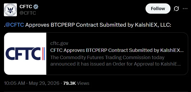CFTC approves Bitcoin perpetual futures