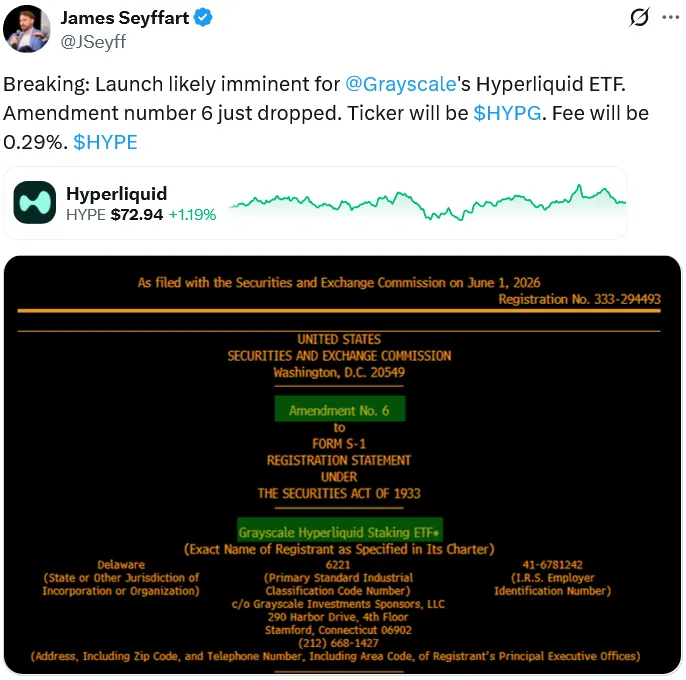 Grayscale Hyperliquid HYPG ETF filing