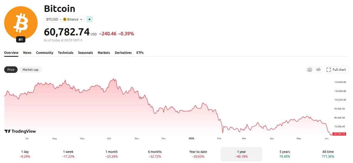 Bitcoin (BTC) Price Performance - 1 Year. Source: TradingView