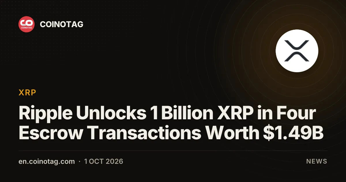 Ripple Unlocks 1 Billion XRP in Four Escrow Transactions Worth $1.49B