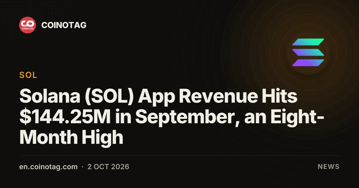 Solana (SOL) App Revenue Hits $144.25M in September, an Eight-Month High