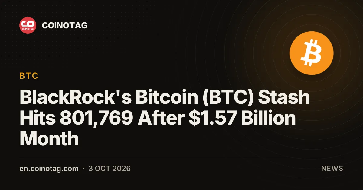BlackRock's Bitcoin (BTC) Stash Hits 801,769 After $1.57 Billion Month