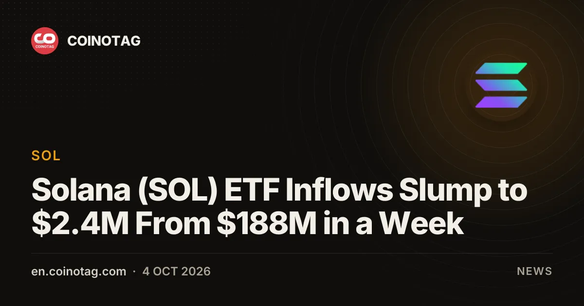 Solana (SOL) ETF Inflows Slump to $2.4M From $188M in a Week