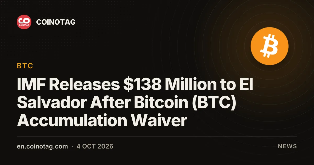IMF Releases $138 Million to El Salvador After Bitcoin (BTC) Accumulation Waiver