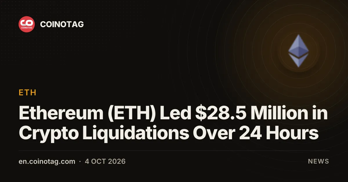 Ethereum (ETH) Led $28.5 Million in Crypto Liquidations Over 24 Hours