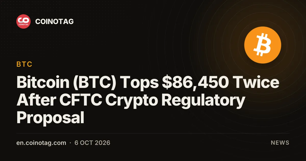 Bitcoin (BTC) Tops $86,450 Twice After CFTC Crypto Regulatory Proposal