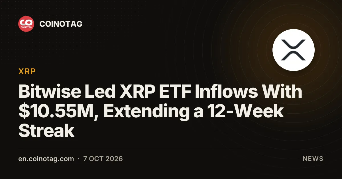 Bitwise Led XRP ETF Inflows With $10.55M, Extending a 12-Week Streak