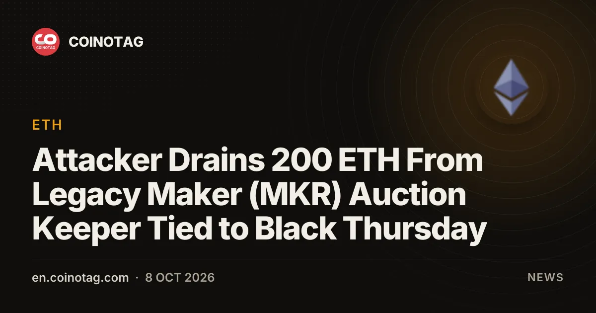 Attacker Drains 200 ETH From Legacy Maker (MKR) Auction Keeper Tied to Black Thursday