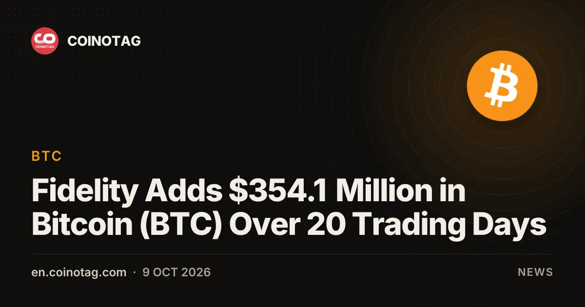 Fidelity Adds $354.1 Million in Bitcoin (BTC) Over 20 Trading Days