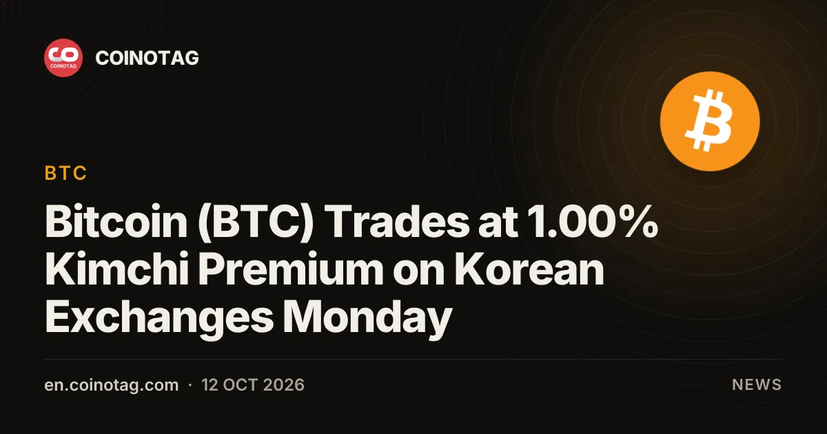 Bitcoin (BTC) Trades at 1.00% Kimchi Premium on Korean Exchanges Monday