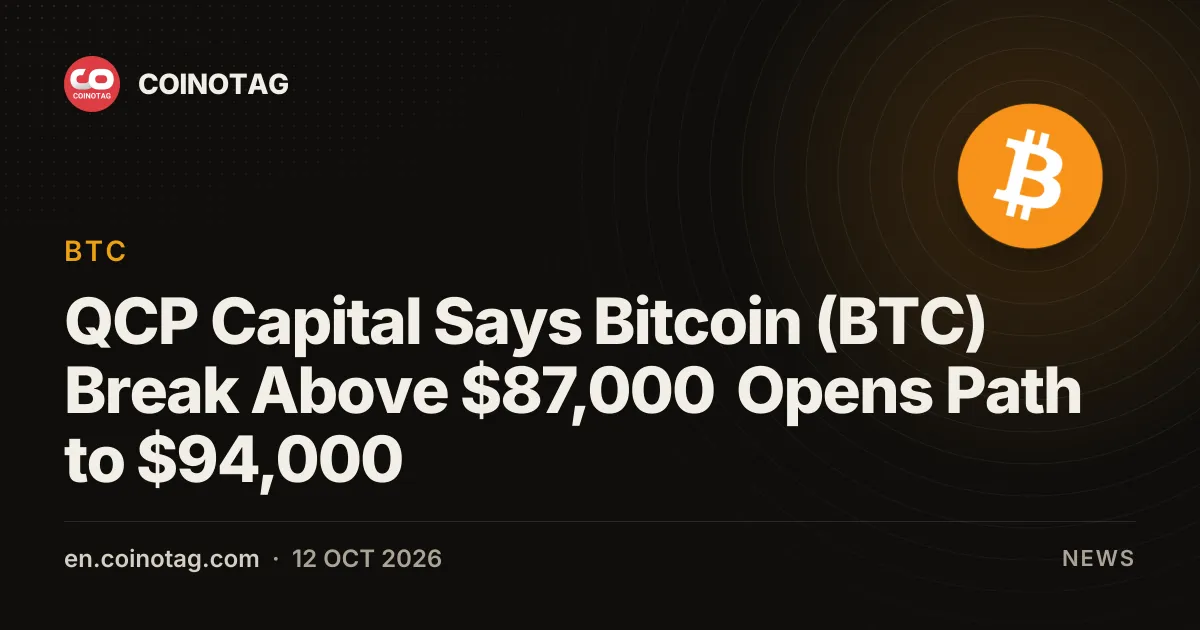QCP Capital Says Bitcoin (BTC) Break Above $87,000 Opens Path to $94,000
