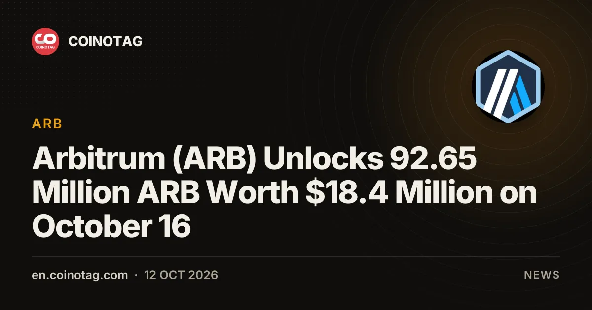 Arbitrum (ARB) Unlocks 92.65 Million ARB Worth $18.4 Million on October 16