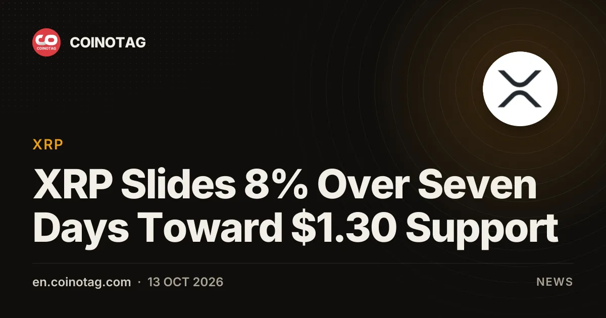 XRP Slides 8% Over Seven Days Toward $1.30 Support
