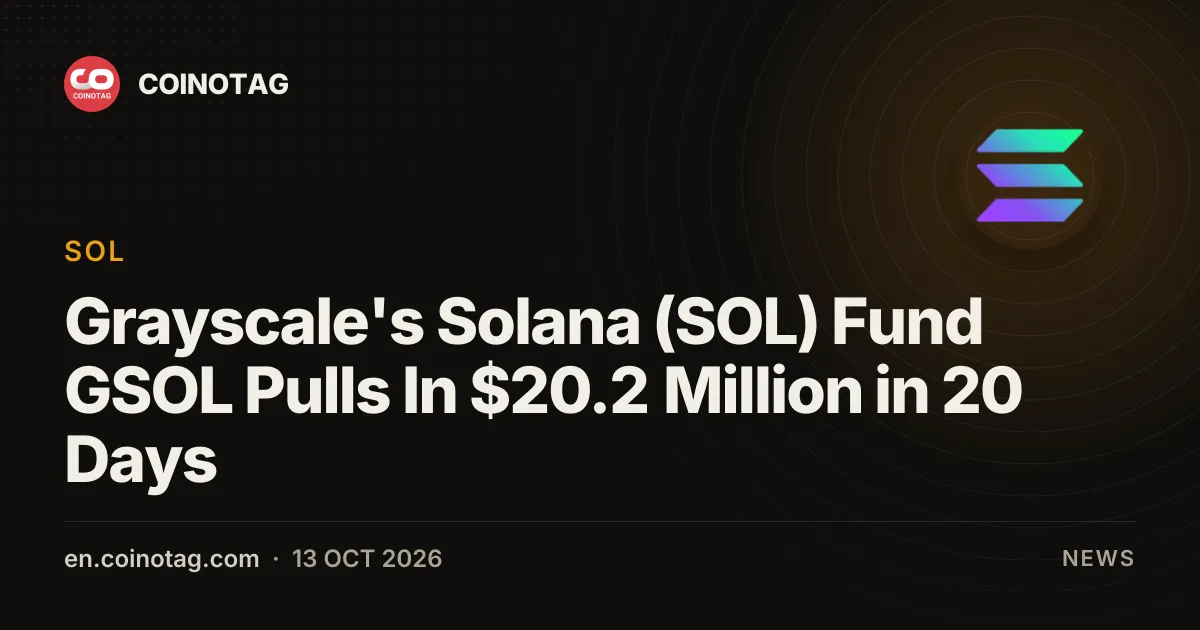 Grayscale's Solana (SOL) Fund GSOL Pulls In $20.2 Million in 20 Days