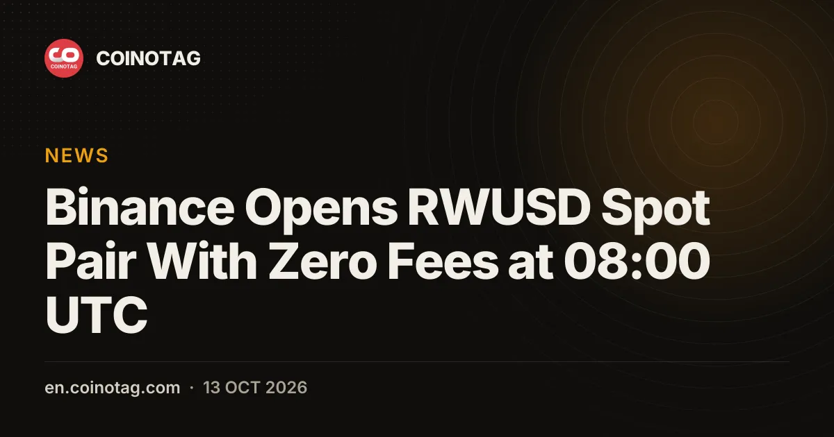 Binance Opens RWUSD Spot Pair With Zero Fees at 08:00 UTC