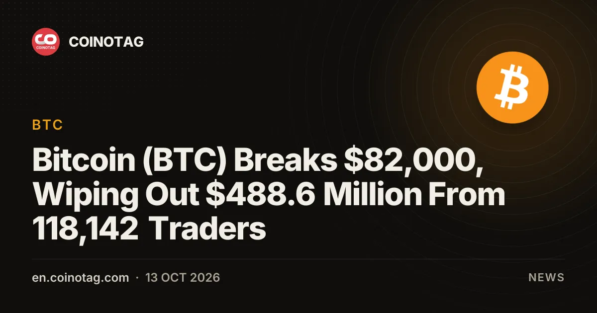 Bitcoin (BTC) Breaks $82,000, Wiping Out $488.6 Million From 118,142 Traders