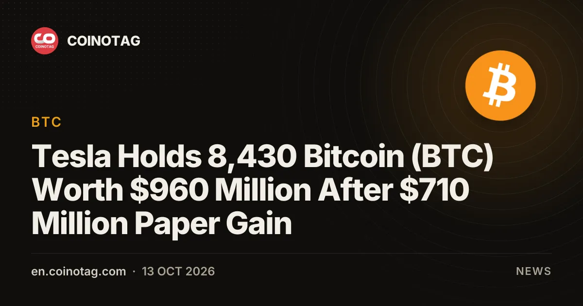Tesla Holds 8,430 Bitcoin (BTC) Worth $960 Million After $710 Million Paper Gain