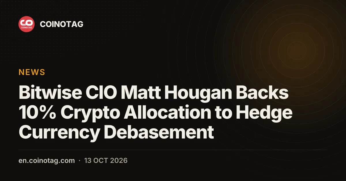 Bitwise CIO Matt Hougan Backs 10% Crypto Allocation to Hedge Currency Debasement