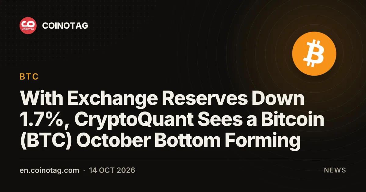 With Exchange Reserves Down 1.7%, CryptoQuant Sees a Bitcoin (BTC) October Bottom Forming