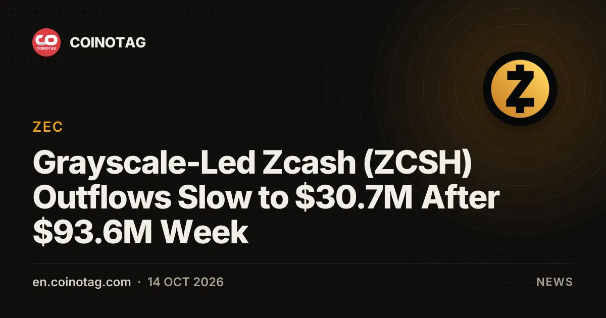 Grayscale-Led Zcash (ZCSH) Outflows Slow to $30.7M After $93.6M Week