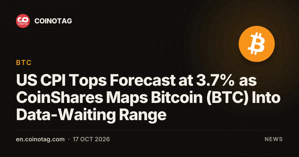 US CPI Tops Forecast at 3.7% as CoinShares Maps Bitcoin (BTC) Into Data-Waiting Range