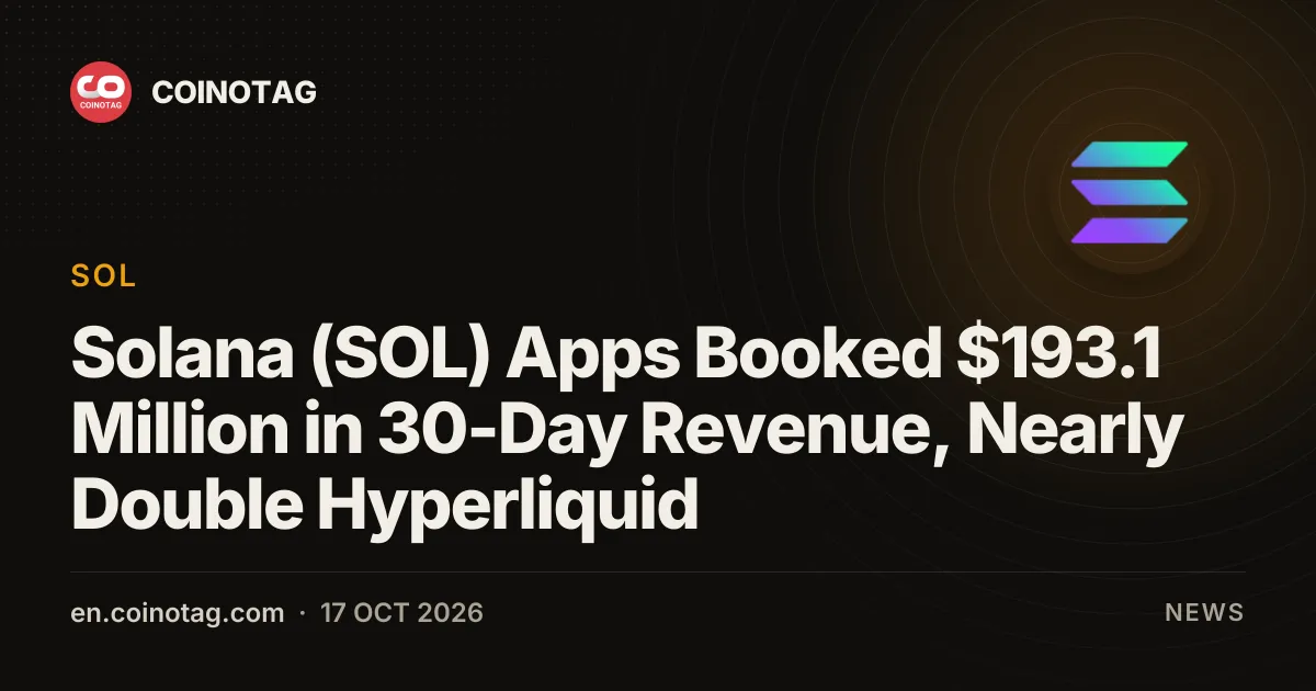Solana (SOL) Apps Booked $193.1 Million in 30-Day Revenue, Nearly Double Hyperliquid
