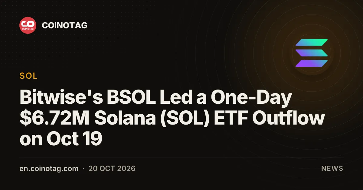 Bitwise's BSOL Led a One-Day $6.72M Solana (SOL) ETF Outflow on Oct 19