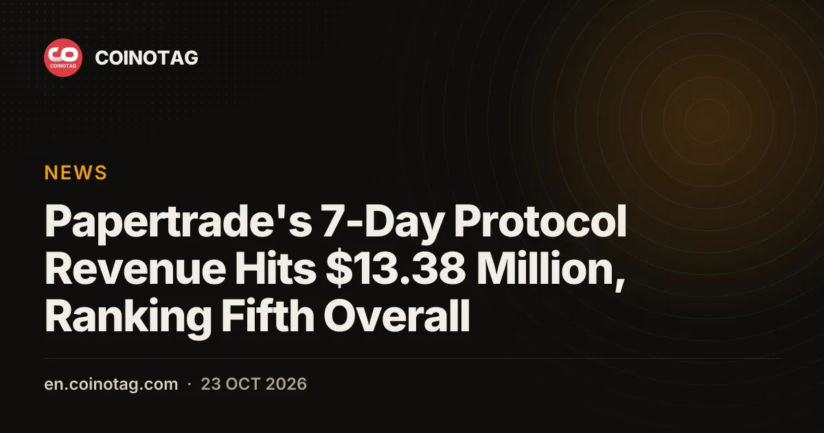 Papertrade's 7-Day Protocol Revenue Hits $13.38 Million, Ranking Fifth Overall