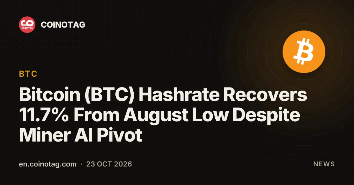 Bitcoin (BTC) Hashrate Recovers 11.7% From August Low Despite Miner AI Pivot