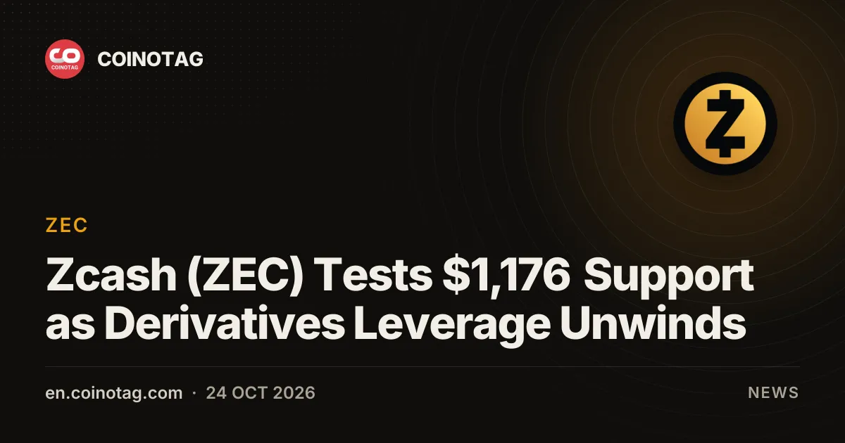 Zcash (ZEC) Tests $1,176 Support as Derivatives Leverage Unwinds