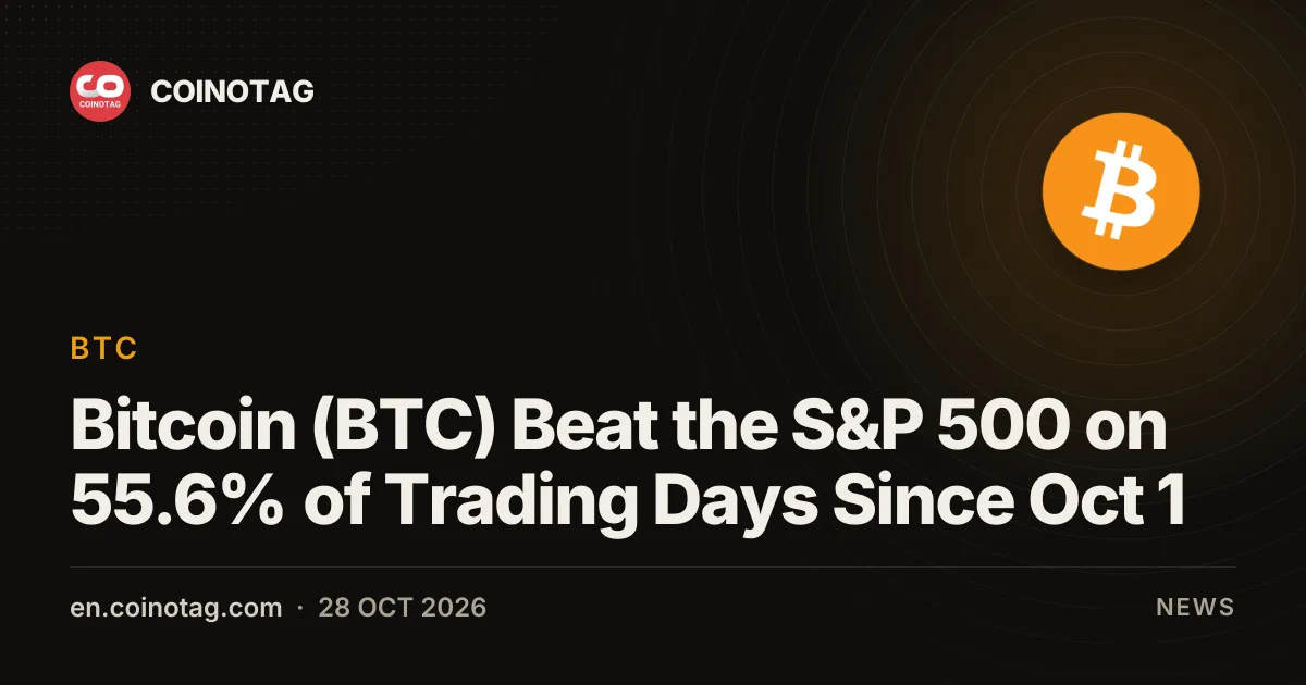 Bitcoin (BTC) Beat the S&P 500 on 55.6% of Trading Days Since Oct 1