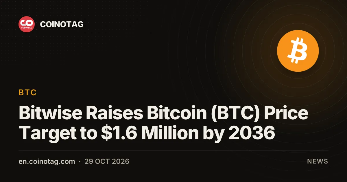 Bitwise Raises Bitcoin (BTC) Price Target to $1.6 Million by 2036