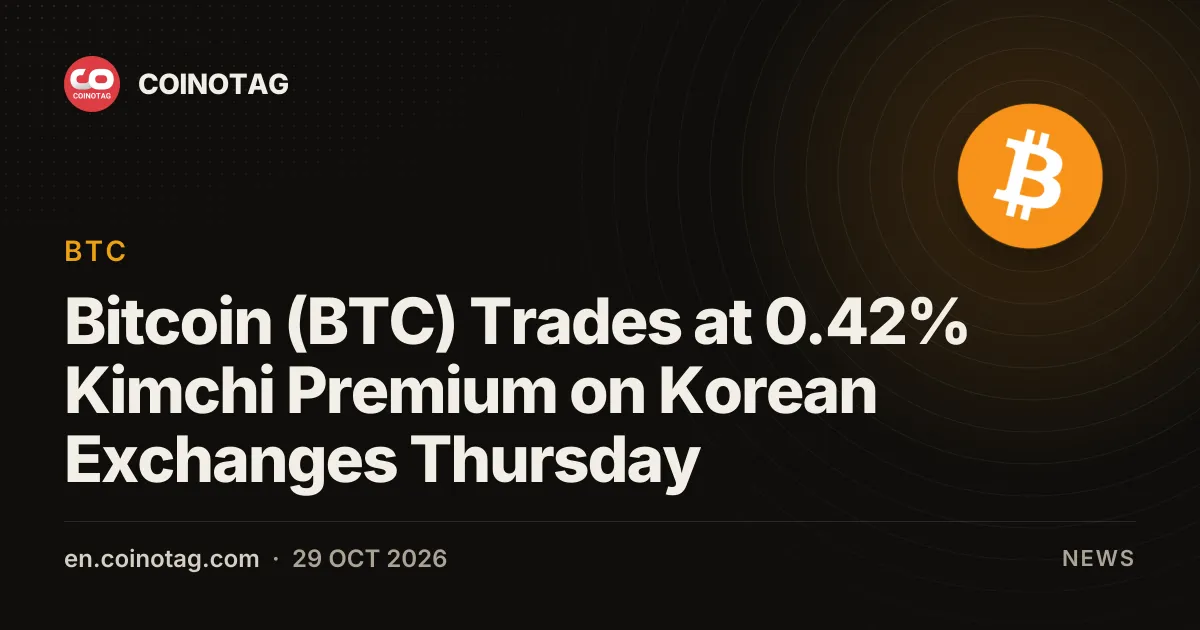 Bitcoin (BTC) Trades at 0.42% Kimchi Premium on Korean Exchanges Thursday