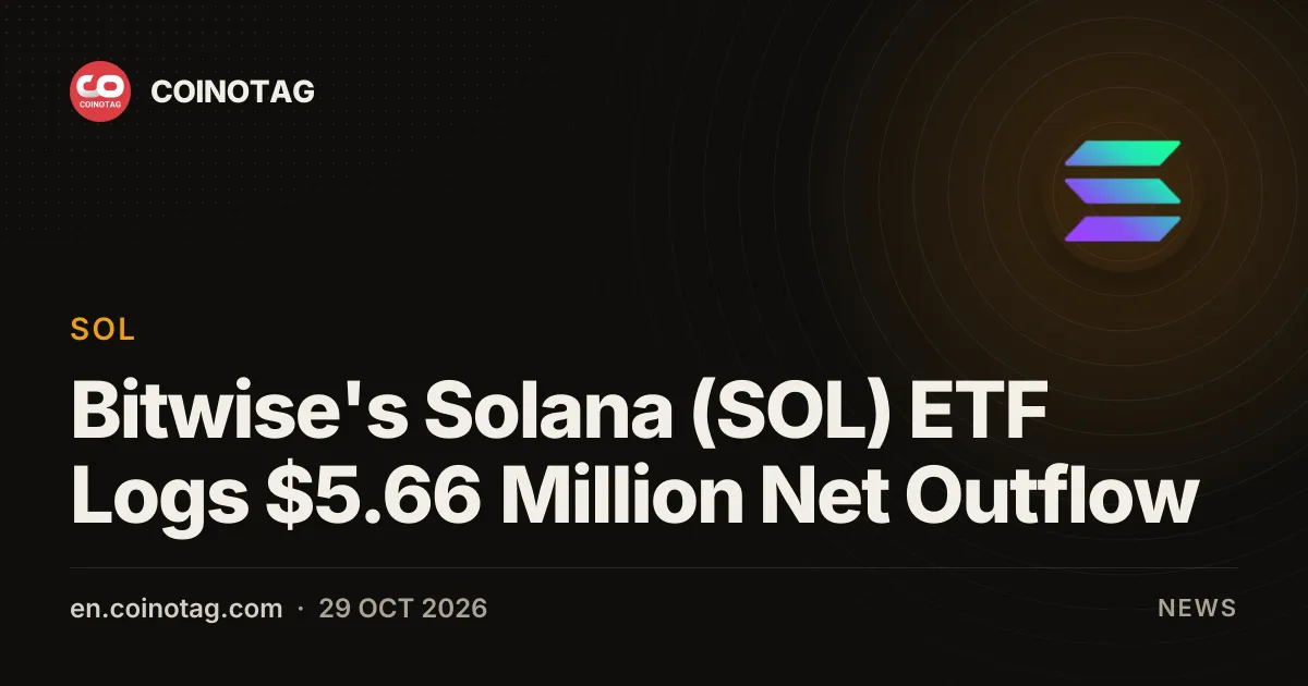 Bitwise's Solana (SOL) ETF Logs $5.66 Million Net Outflow