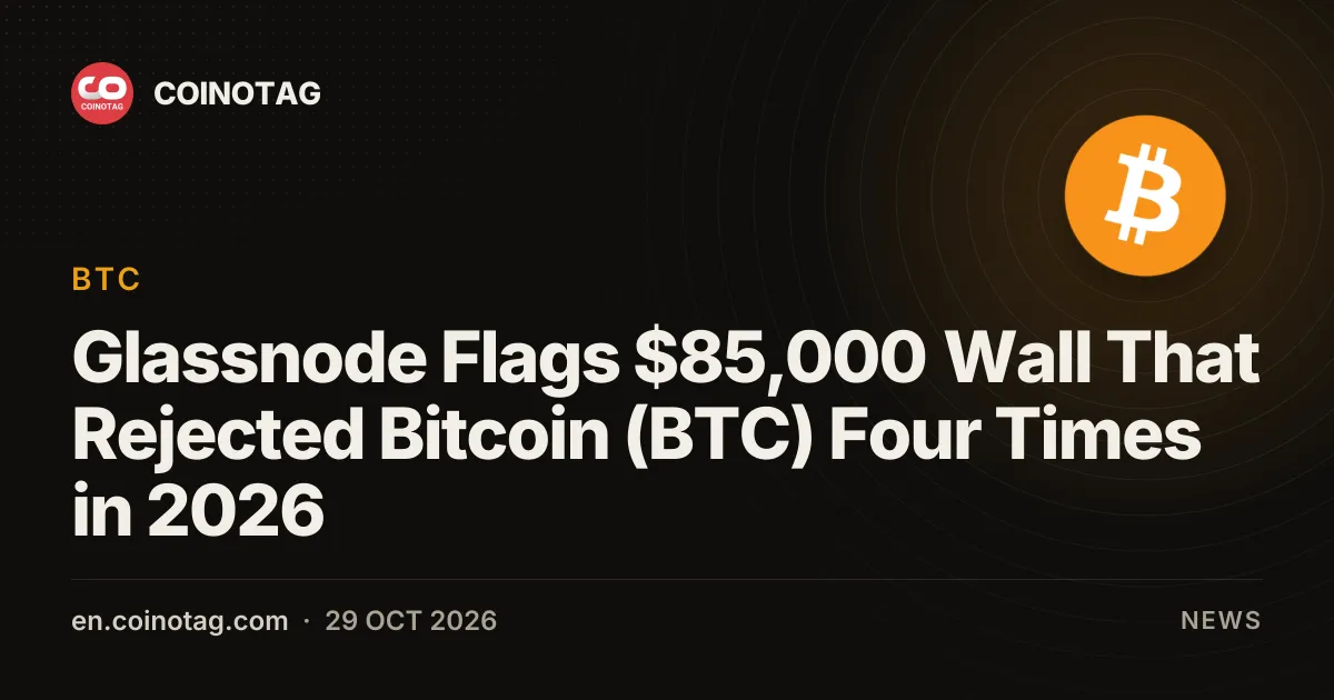 Glassnode Flags $85,000 Wall That Rejected Bitcoin (BTC) Four Times in 2026